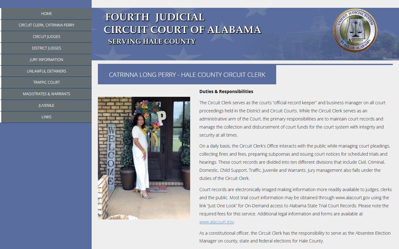 Hale County inmate population court records and Alacourt clerk access